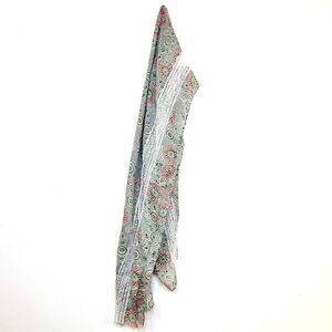 Vintage Floral Mandala Print Embroidered Lace Trim Lightweight Scarf Multicolor